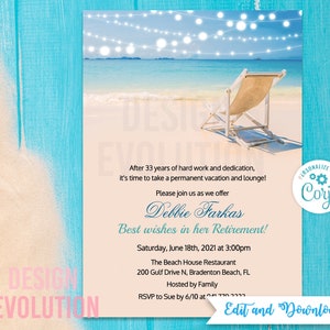 TRY DEMO FIRST - Beach Theme Nautical Ocean Sea Outer banks Retirement Invitation