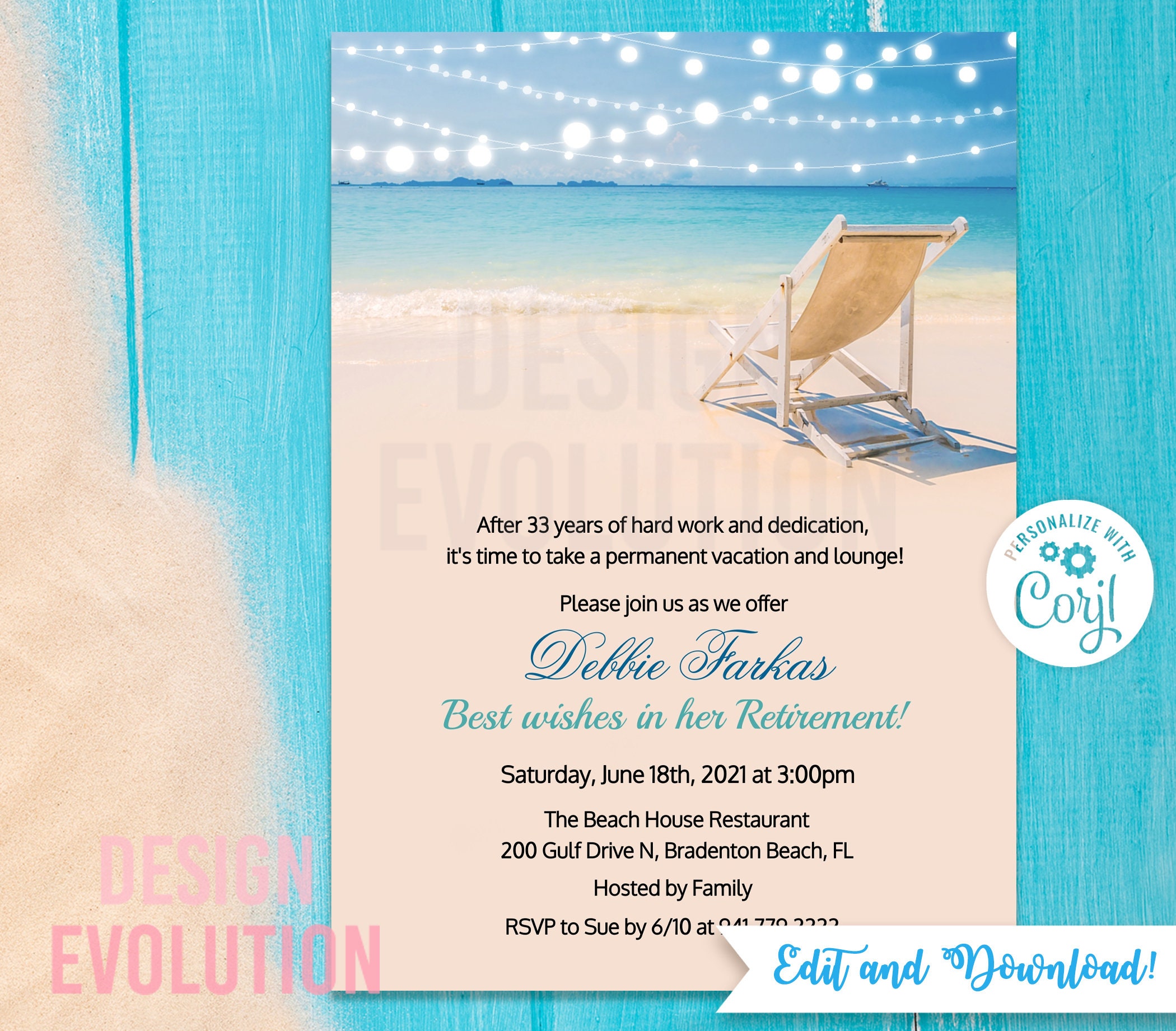 TRY DEMO FIRST - Beach Theme Nautical Ocean Sea Outer Banks Retirement  Invitation - Etsy Israel, image size:2100x1842