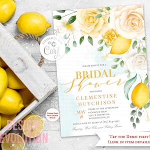 TRY DEMO FIRST -  Lemon Watercolor Floral Lemonade Citrus Fruit Yellow Bridal Shower Baby Shower Birthday Main Squeeze Invitation