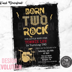 TRY DEMO FIRST - Born Two Rock Star Rockstar Rock n Roll First 2nd Birthday Invitation