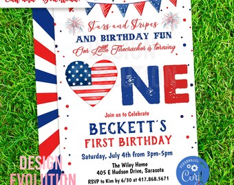 4th of July First Birthday Invitation: Little Firecracker (Digital Download)