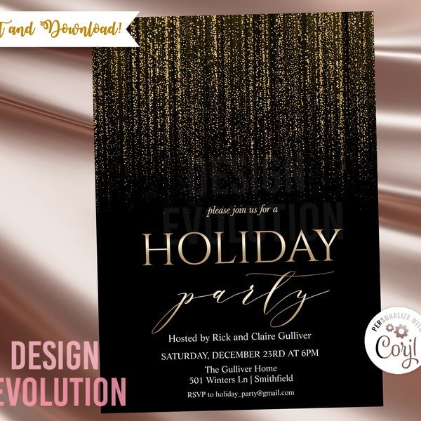 TRY DEMO FIRST - Holiday Christmas Party Glitter Metallic Lights Invitation