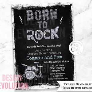 TRY DEMO FIRST - Born to Rock Rockstar Rock Star Rock n Roll Couples Shower Baby Shower Invitation
