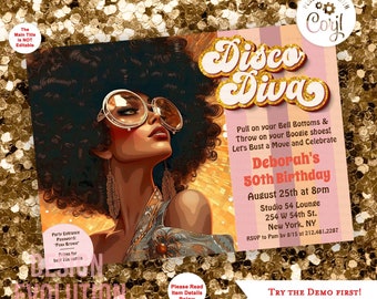 Disco Diva Birthday Invitation: 1970s Theme (Digital Download)