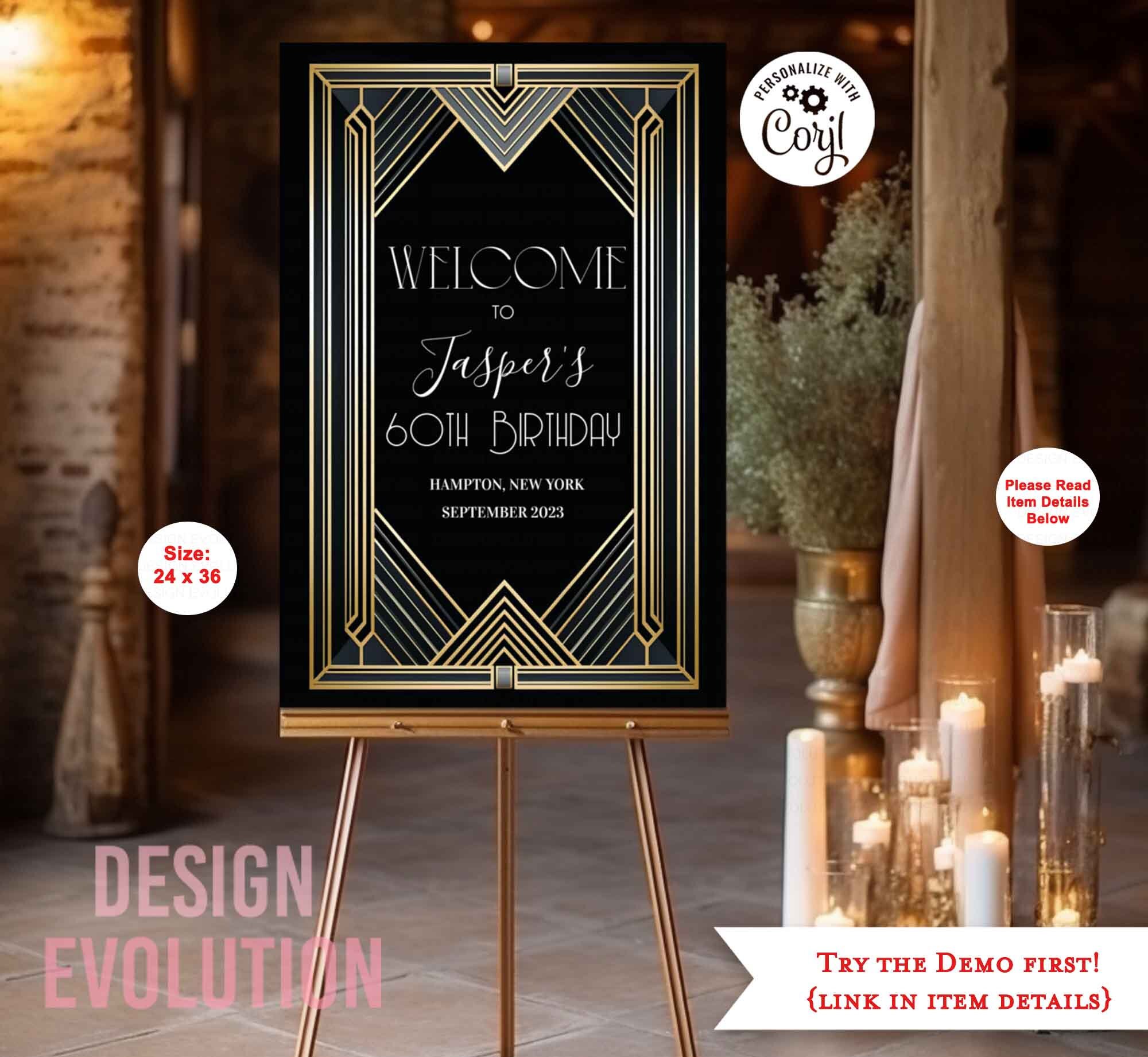 Art Deco Welcome Sign: Roaring 20s, Black & Gold (24 X 36) (digital ...