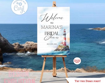 Lighthouse Bridal Shower Welcome Sign: Nautical Theme (24x36, Digital Download)
