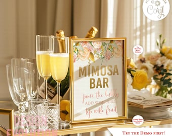 Mimosa Bar Sign: Floral Bridal Shower Brunch (8x10 Digital Download)