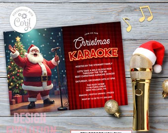 Santa Christmas Karaoke Party Invitation (Digital Download)