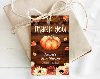 Fall Pumpkin Baby Shower Thank You Tag (Digital Download)