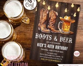 Boots & Beer Birthday Invitation: Cowboy Theme (Digital Download)