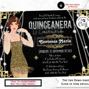 TRY DEMO FIRST - Quinceanera Quinceaños Quince Años Mis Quince 1920s Roaring 20s Great Gatsby Art Deco Arte Deco Invitacion Invitation