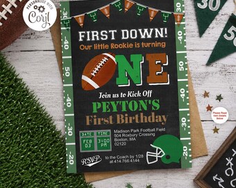 Football 1st Birthday Invitation: Chalkboard Sports Theme (Digital Download)