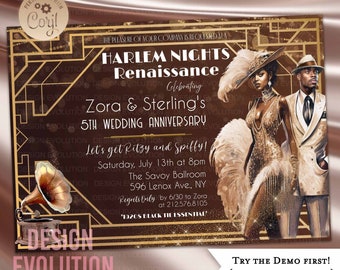 Harlem Nights Invitation: 1920s Jazz Age, African American Event (Digital)