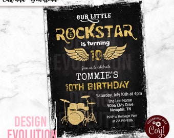 Rockstar Birthday Invitation: Glitter Chalkboard, Any Age (Digital Download)