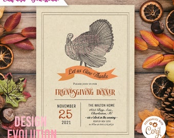 TRY DEMO FIRST - Vintage Turkey Thanksgiving Friendsgiving Invitation