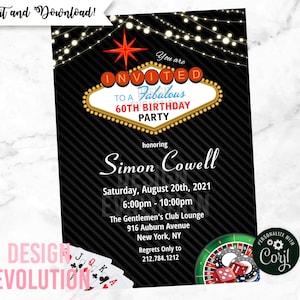 TRY DEMO FIRST - Las Vegas Casino Royale Poker Night Birthday Retirement Invitation