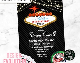 TRY DEMO FIRST - Las Vegas Casino Royale Poker Night Birthday Retirement Invitation