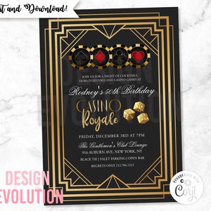 TRY DEMO FIRST -  Las Vegas Casino Royale Poker Night Deco Style Birthday Retirement Invitation