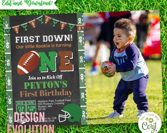 Football 1st Birthday Photo Invitation: Chalkboard Sports (Digital)
