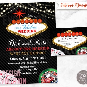 Las Vegas Wedding Invitation (Size 5 x 7) Wedding RSVP (Size 5 x 3.5)