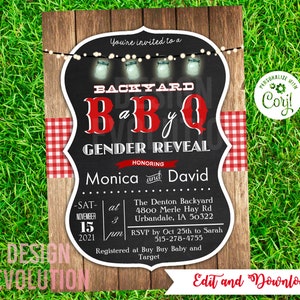 TRY DEMO FIRST - Gender Reveal Baby Q Bbq Barbecue Baby Shower Couples Shower Invitation