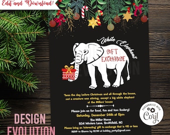 White Elephant Gift Exchange Invitation: Holiday Christmas Party (Digital Download)