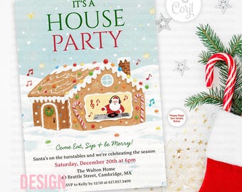 Christmas Holiday House Party Gingerbread House Invitation (Digital Download)