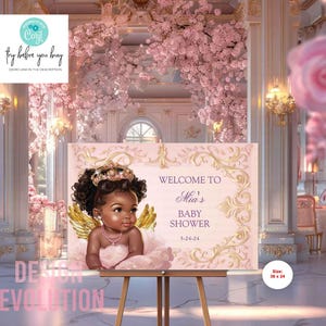 TRY DEMO FIRST - African American Princess Tutu Tiara Crown Gold Wings Couples Shower Once Upon a Time Baby Shower Welcome Sign Poster