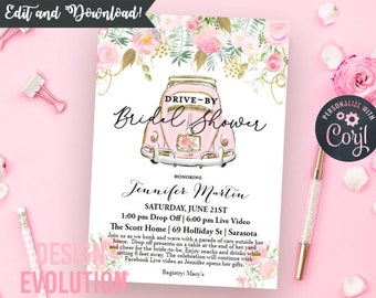 Floral Drive-By Bridal Shower Invitation (Digital Download)