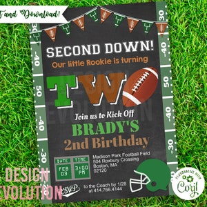 TRY DEMO FIRST - Football Second Down Touchdown Football Sports Chalkboard 2nd Second Birthday Two Invitation