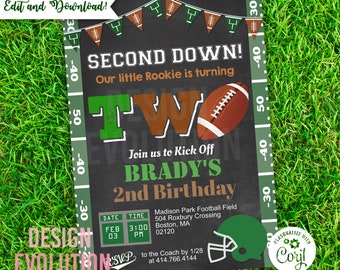 Football 2nd Birthday Invitation: Second Down, Chalkboard Design (Digital Download)
