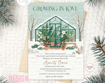 Winter Garden Baby Shower Invitation • Evergreen Greenhouse Botanical • Gender Neutral (Digital Download)
