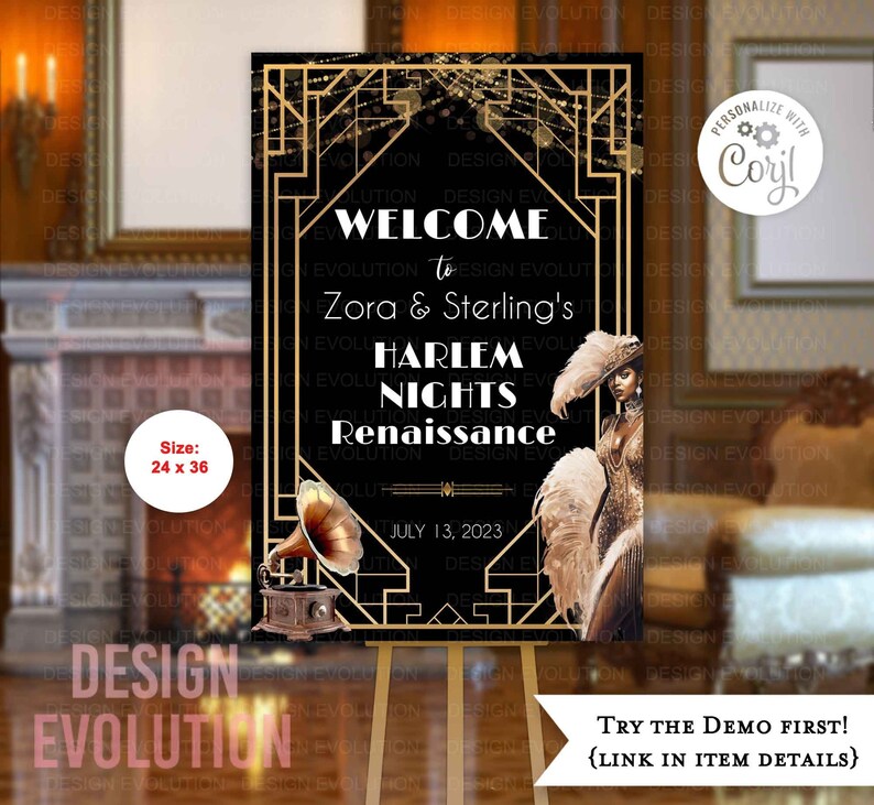 Harlem Nights Welcome Sign: Art Deco 1920s, African American (24 X 36 ...