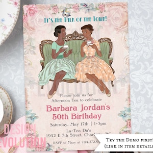 TRY THE DEMO - Any Event Ethnic African American Retro Vintage Women's Birthday Bridal Shower Tea Party Afternoon Tea Hight Tea  Invitation