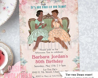 TRY THE DEMO - Any Event Ethnic African American Retro Vintage Women's Birthday Bridal Shower Tea Party Afternoon Tea Hight Tea  Invitation