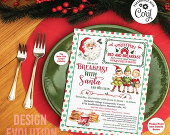 TRY DEMO FIRST - Vintage Breakfast with Santa Holiday Christmas Invitation