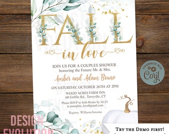 Eucalyptus Fall in Love Bridal Shower Invitation (Digital Download)