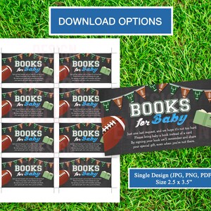 TRY DEMO FIRST - Size 3.5 x 2.5 Football Sports Baby Shower Books for Baby Bring a Book Insert Cards