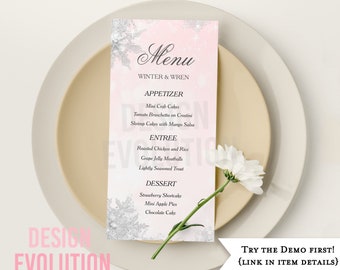Winter Snowflake Wedding Menu Template (Digital Download)