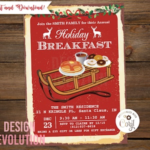TRY DEMO FIRST - Holiday Breakfast Christmas Breakfast with Santa Invitation