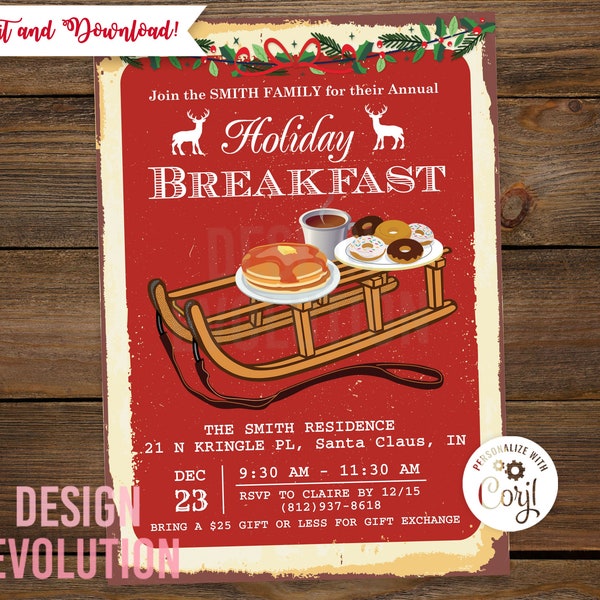 TRY DEMO FIRST - Holiday Breakfast Christmas Breakfast with Santa Invitation
