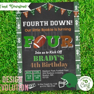 TRY DEMO FIRST - Fourth Down Touchdown Football Sports Chalkboard Fourth 4th Four Birthday Invitation