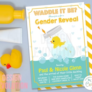 TRY DEMO FIRST - Rubber Ducky Duckie Gender Reveal Waddle it Be Baby Shower Couples Shower Invitation