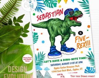 Dinosaur 1st Birthday Invitation: T-Rex Jungle Theme (Digital Download)