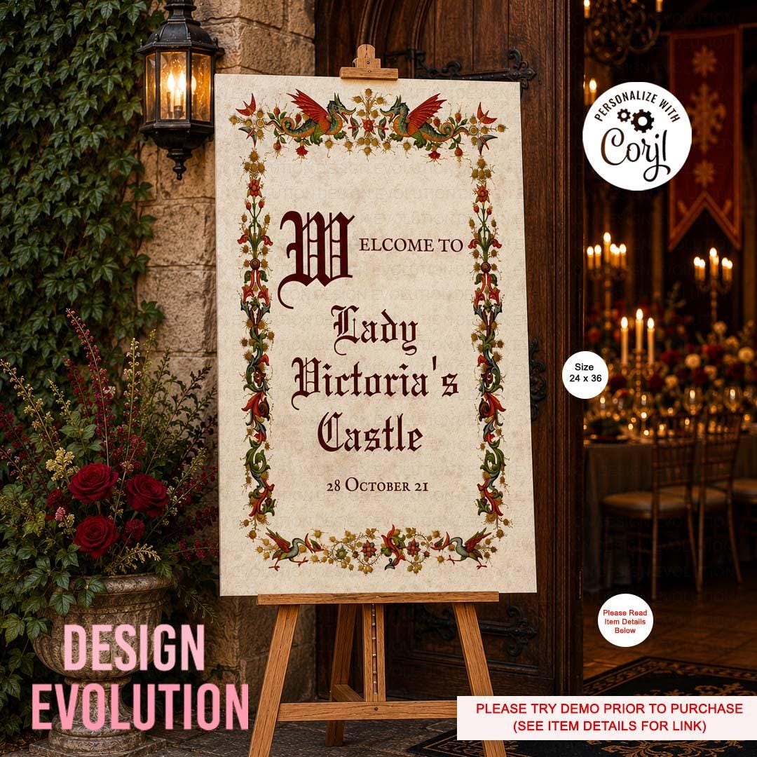 Medieval Welcome Sign: Renaissance Dragon Knight Birthday (digital ...