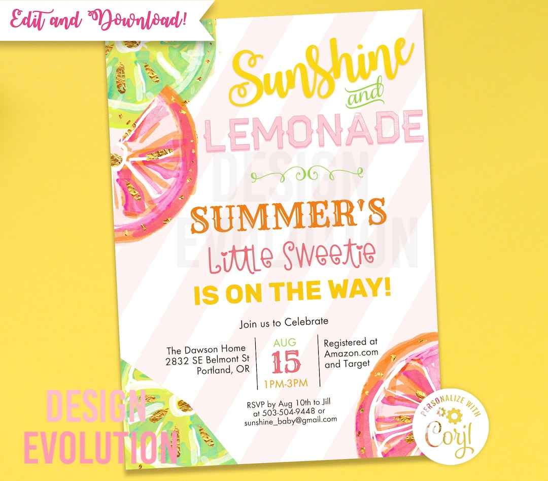 TRY DEMO FIRST - Lemonade Lemons Sunshine and Lemonade Baby Shower ...