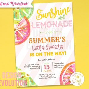 TRY DEMO FIRST - Lemonade Lemons Sunshine and Lemonade Baby Shower Invitation