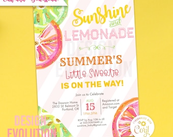 TRY DEMO FIRST - Lemonade Lemons Sunshine and Lemonade Baby Shower Invitation