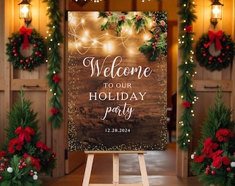 Rustic Christmas Party Welcome Sign: Glitter Lights (Digital Download)