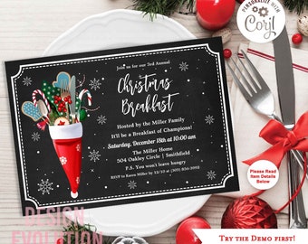 TRY THE DEMO - Holiday Christmas Breakfast Dinner Breakfast with Santa Holiday Party Utensils Chalkboard Chalk Snowflakes Cookies Candy Cane